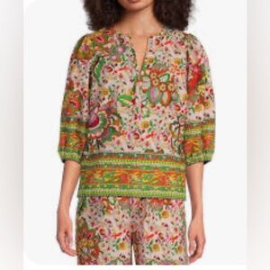 Gibson & Latimer Sz XXL Multicolor Floral Blouse Linen Cotton Blend
